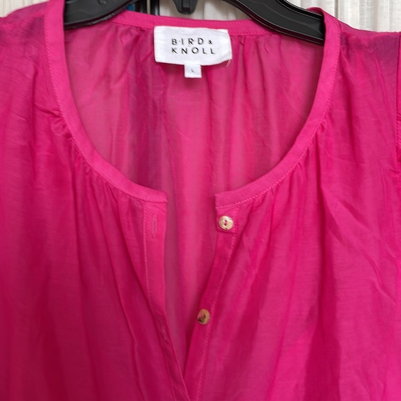Bird & Knoll Pink Milou Silk Mandarin-Collar Tiered Mini Dress Sz L - Picture 5 of 6